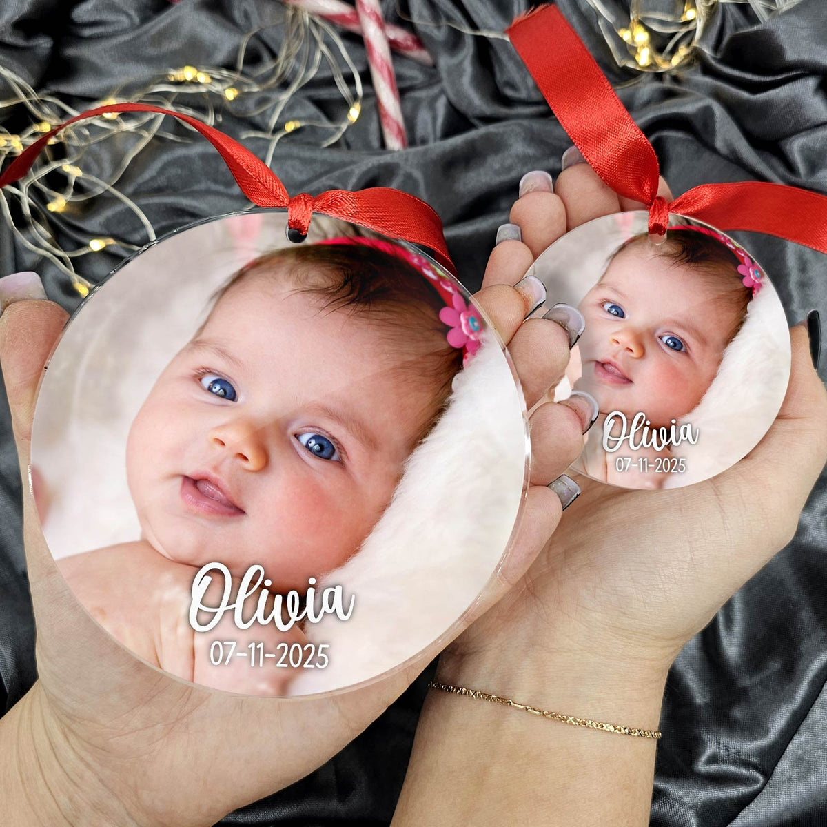 Geboortekerstbal met foto - Bella Mia