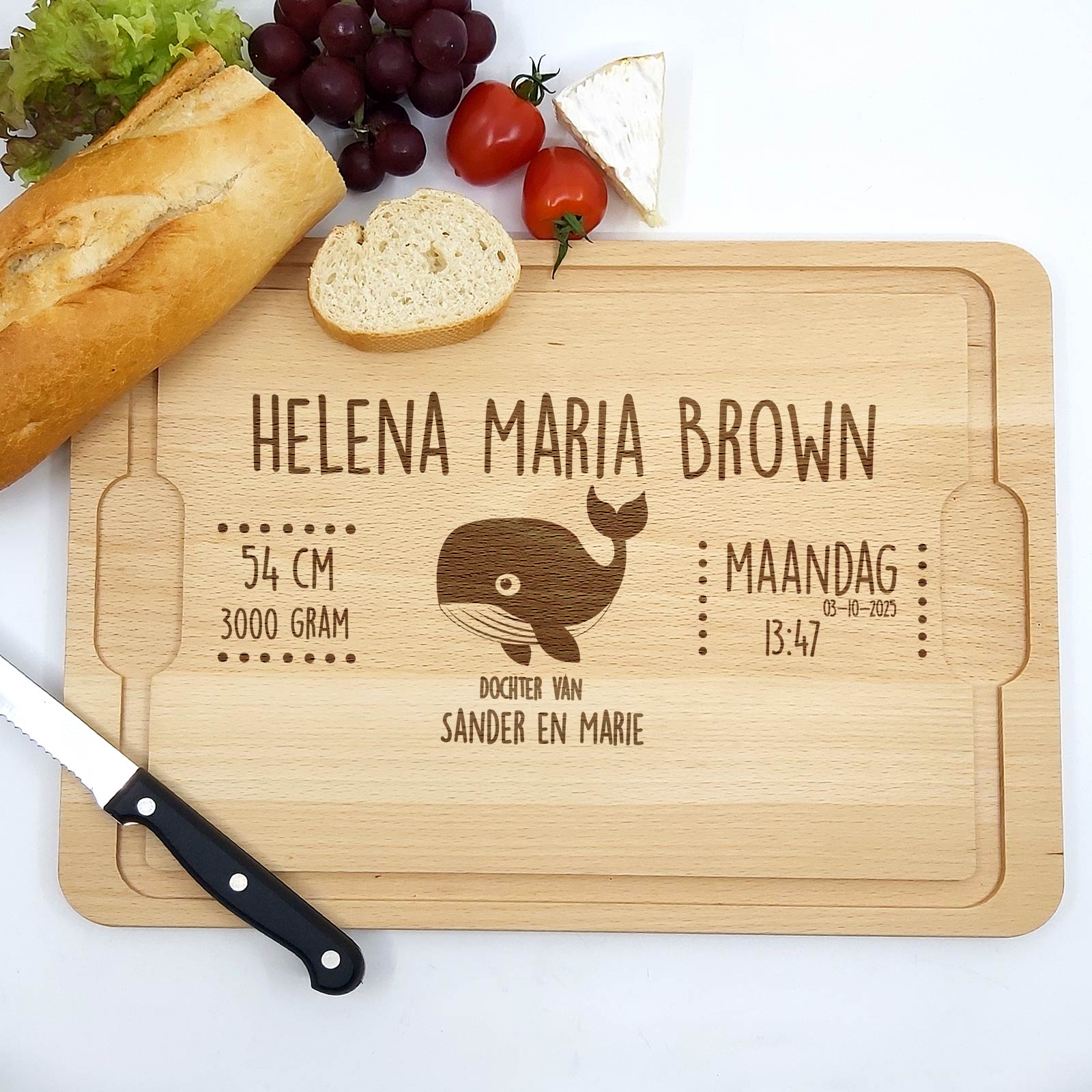 Geboorteplank Met Walvis Snijplank - Bella Mia