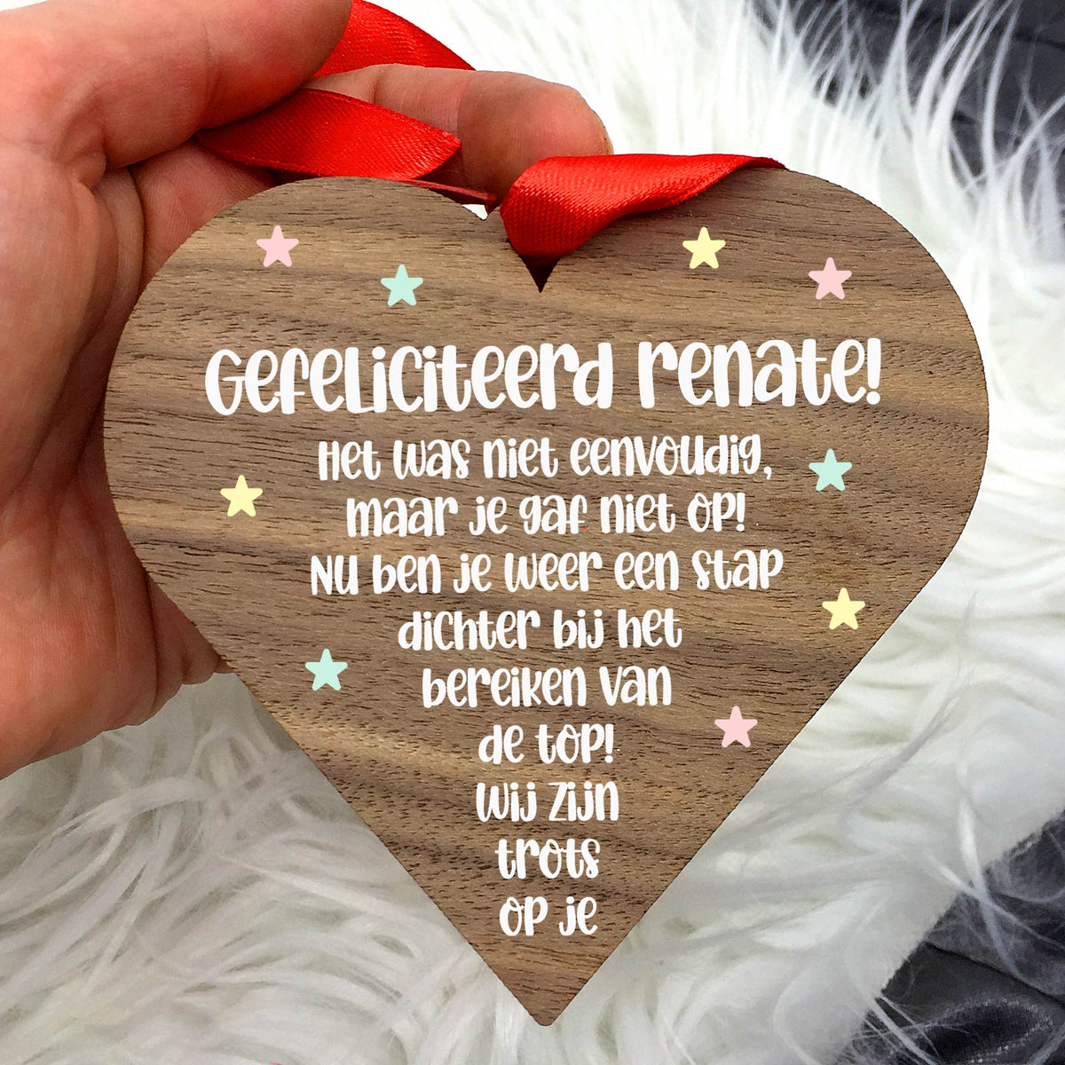 Gefeliciteerd Geslaagd! - Hart van walnoot hout - Bella Mia