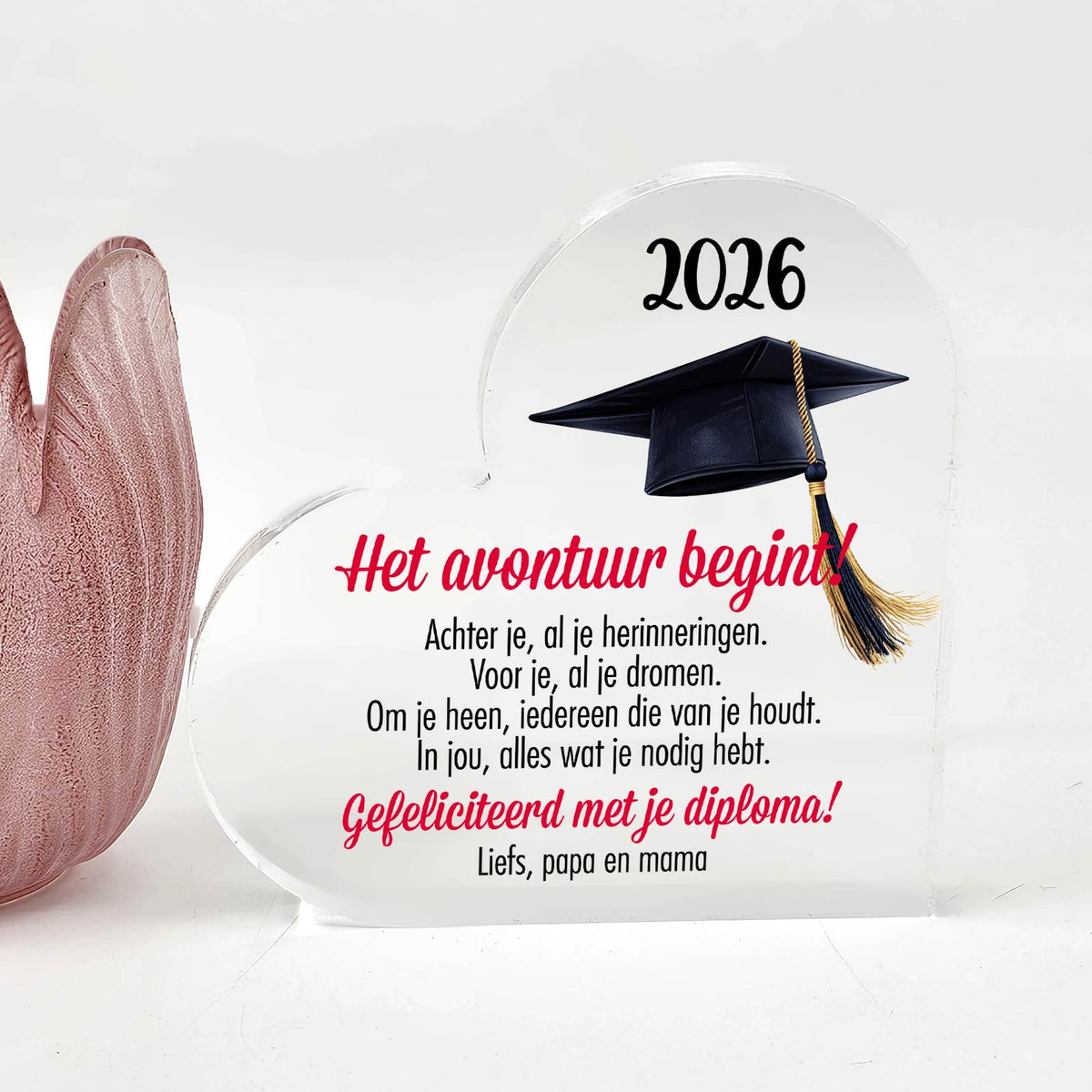 Geslaagd cadeau Het avontuur begint - Plexiglas Hart - Bella Mia