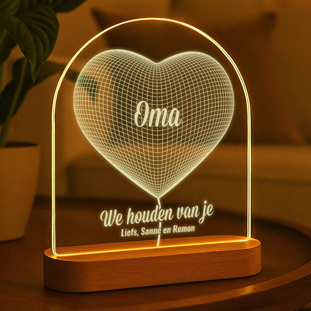 Hart Ballonlampje met naam - Bella Mia