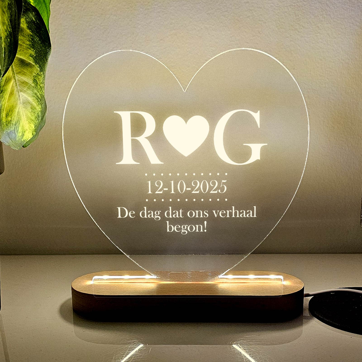 Hart Ledlamp met Initialen en datum - Bella Mia