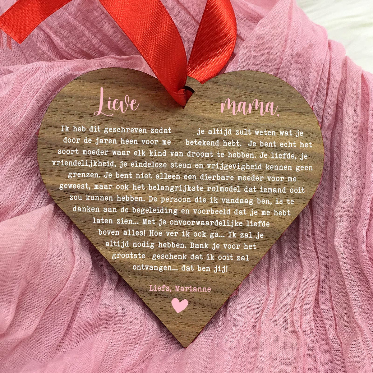 Ik heb dit geschreven... - Hart van walnoot hout - Bella Mia