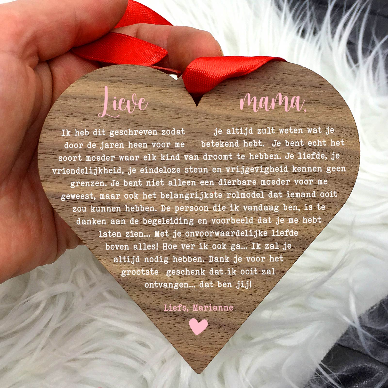 Ik heb dit geschreven... - Hart van walnoot hout - Bella Mia