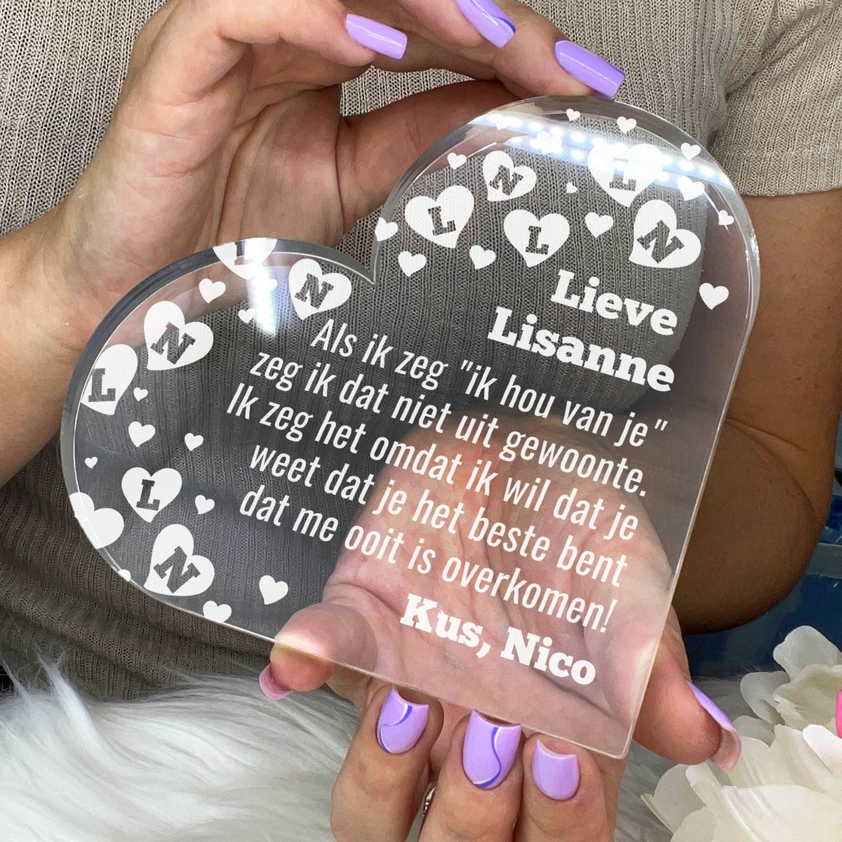 Ik Hou Van Je (innitialen) Hart van Plexi Glas - Bella Mia