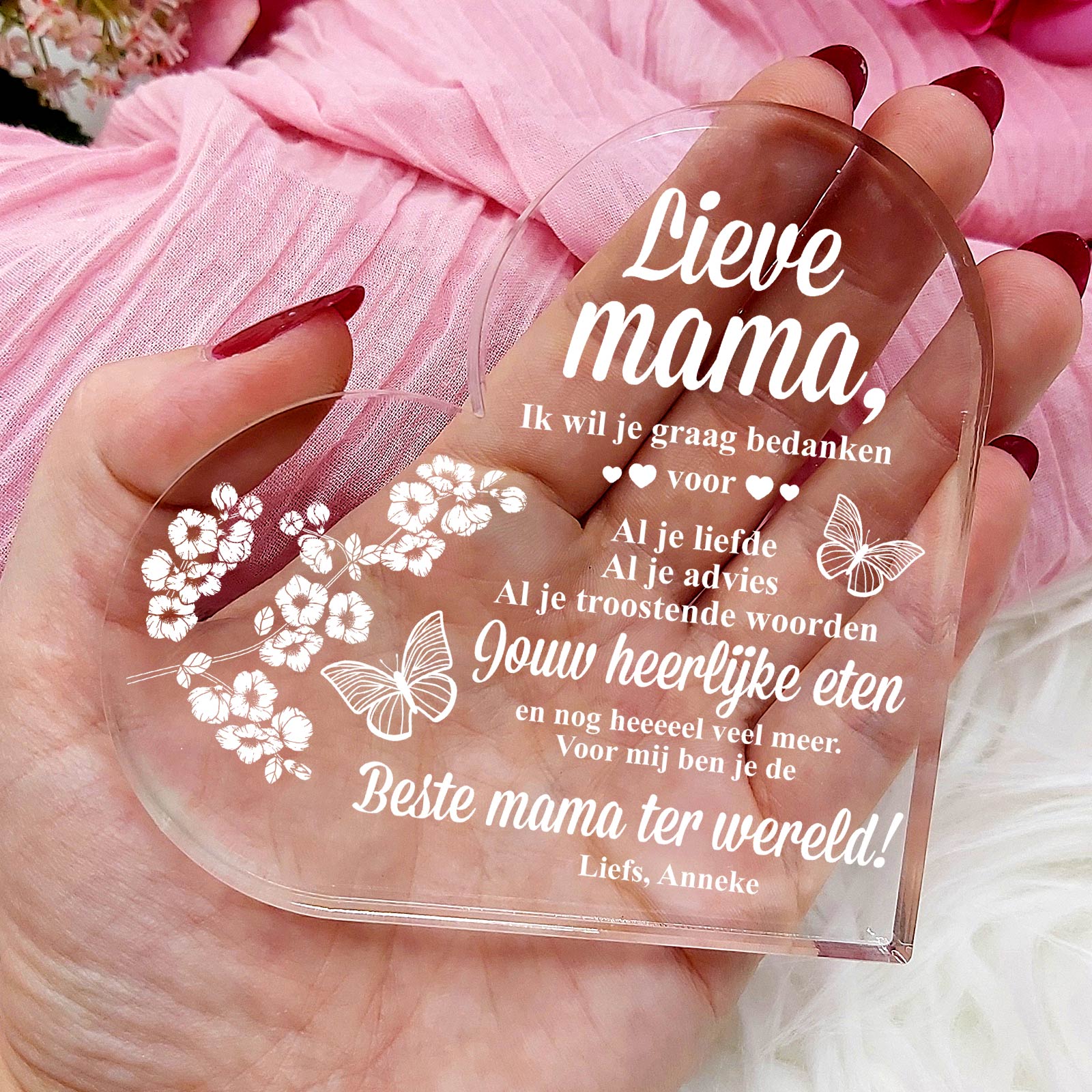 Ik wil je graag bedanken - Hart Van Plexi Glas - Bella Mia