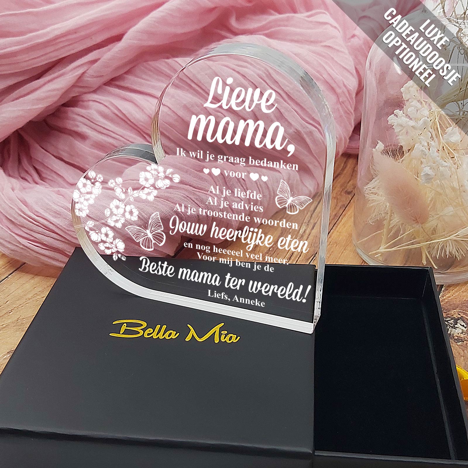 Ik wil je graag bedanken - Hart Van Plexi Glas - Bella Mia