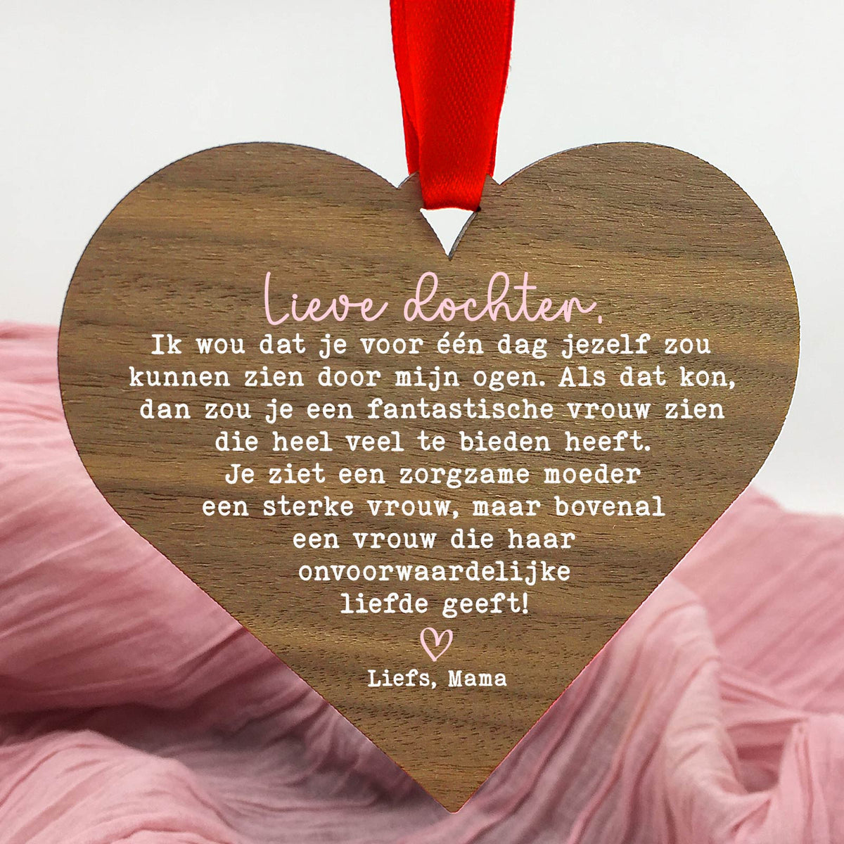 Ik wou dat je... - Hart van walnoot hout - Bella Mia