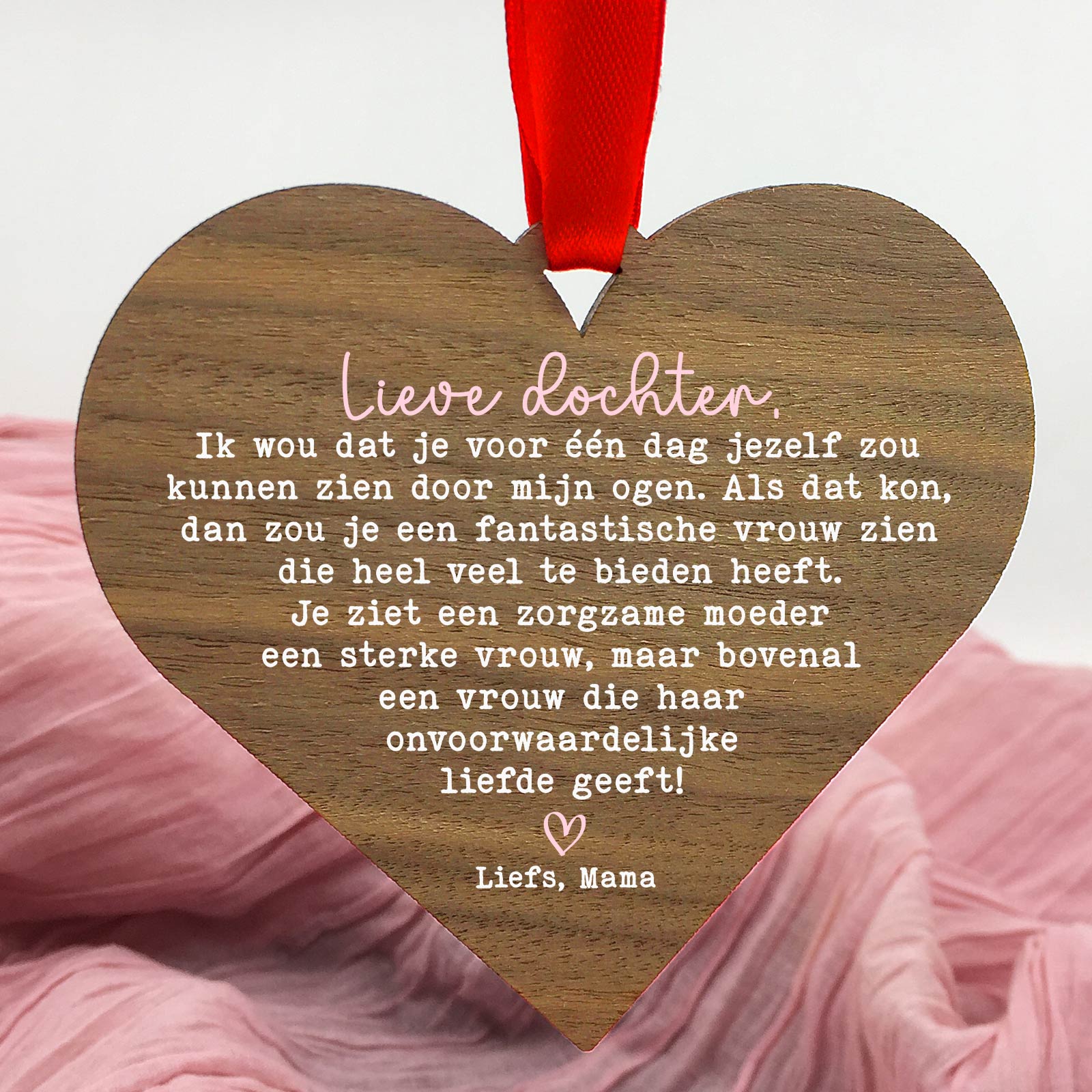 Ik wou dat je... - Hart van walnoot hout - Bella Mia