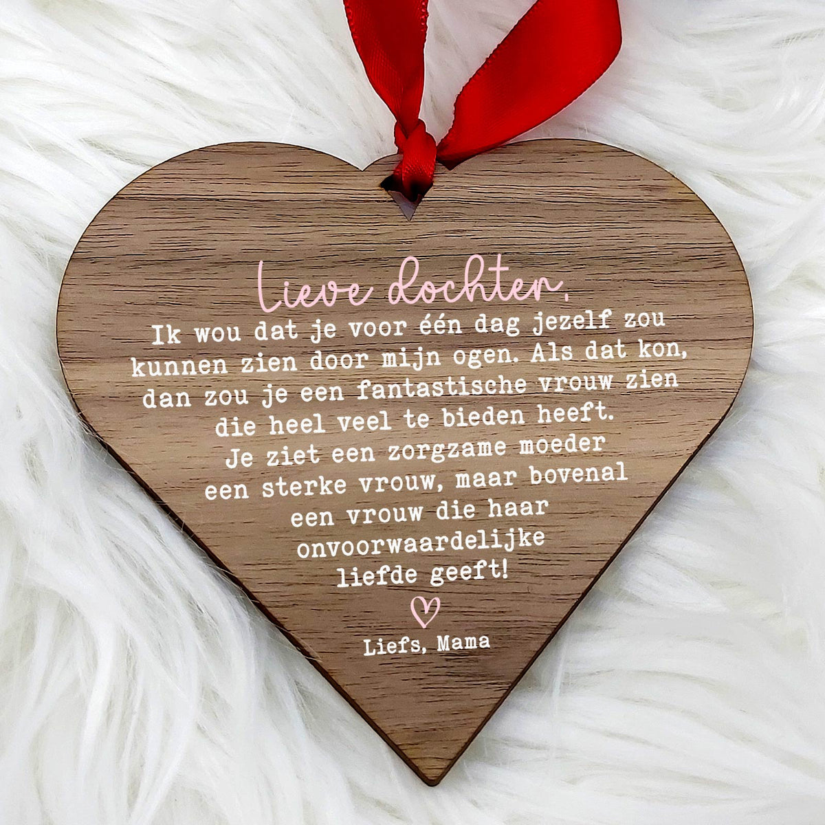 Ik wou dat je... - Hart van walnoot hout - Bella Mia