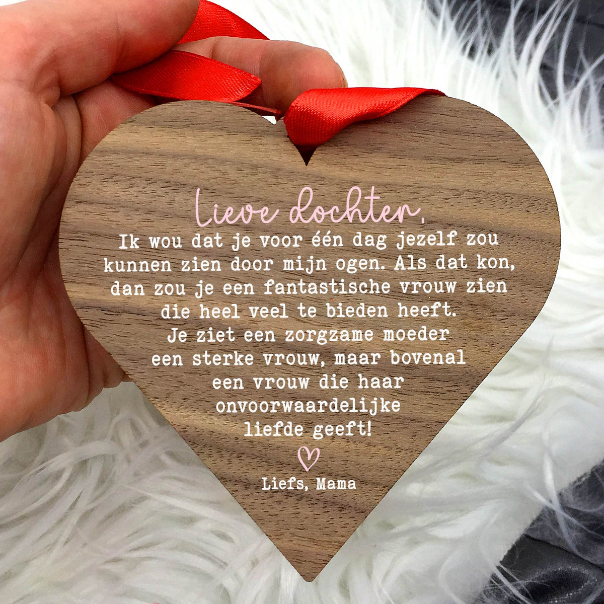 Ik wou dat je... - Hart van walnoot hout - Bella Mia