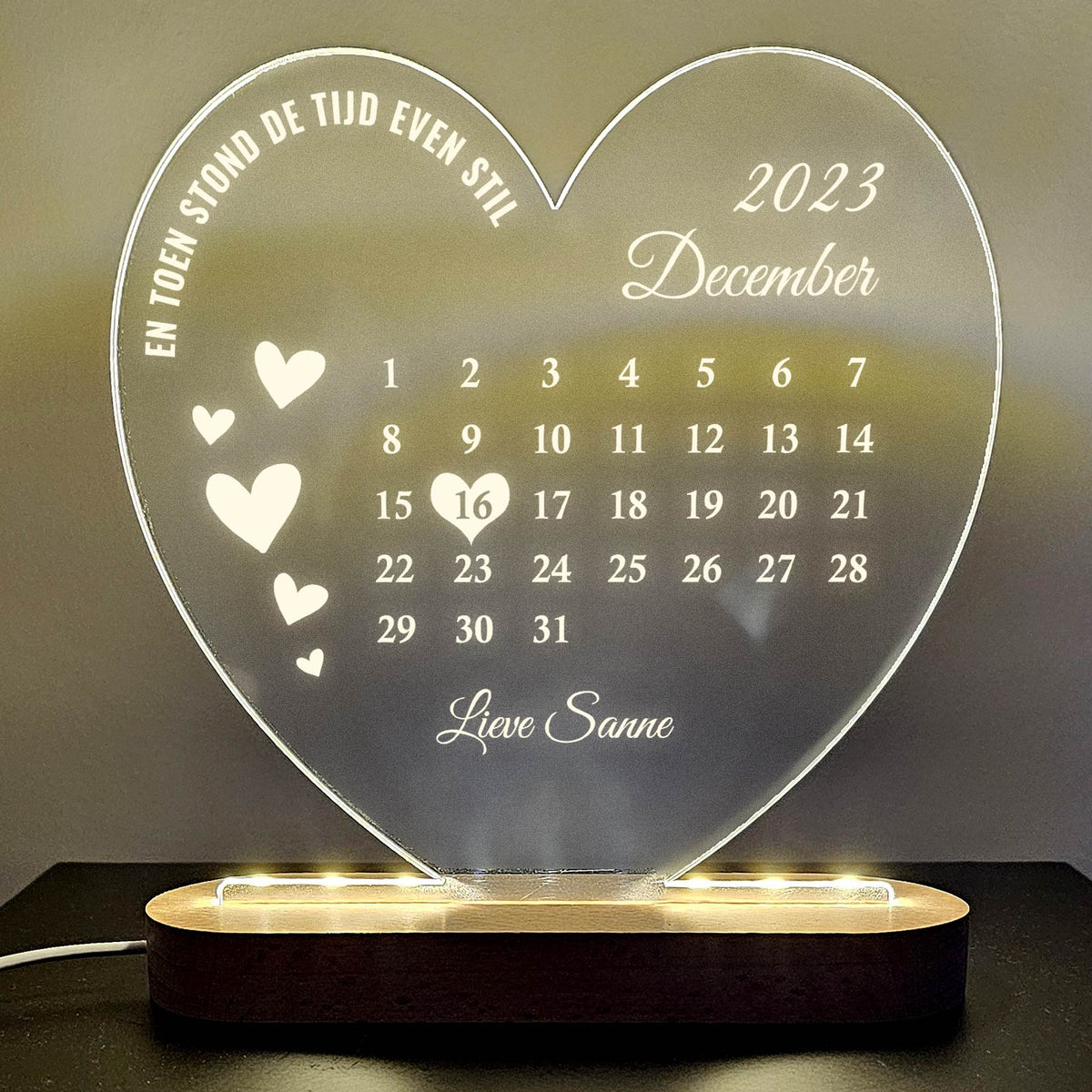 Kalenderhart ter Nagedachtenis - Hart Ledlamp - Bella Mia