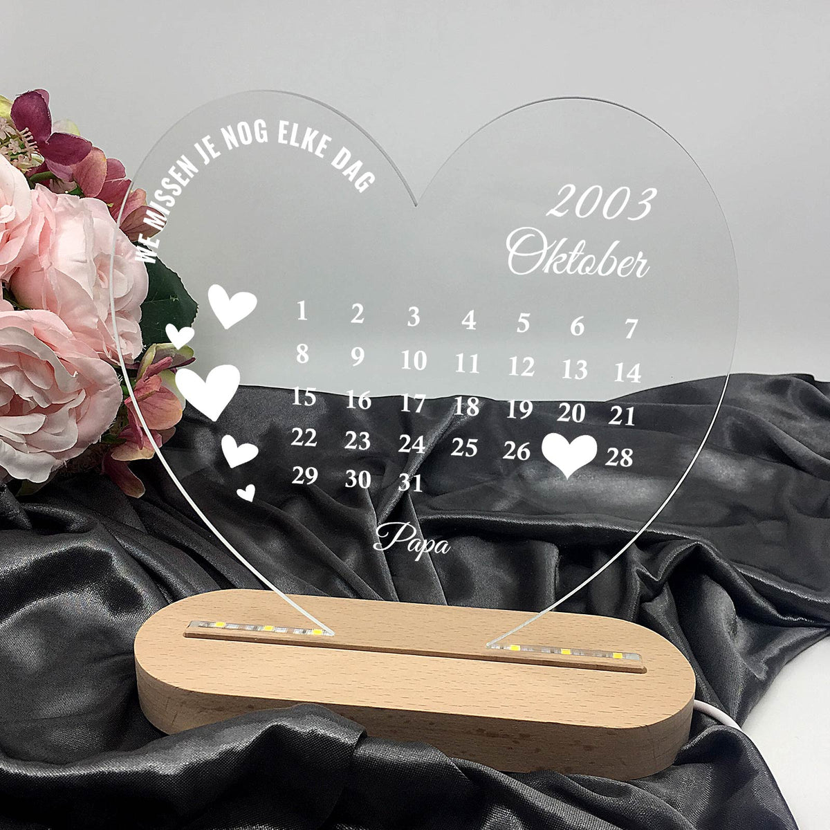 Kalenderhart ter Nagedachtenis - Hart Ledlamp - Bella Mia