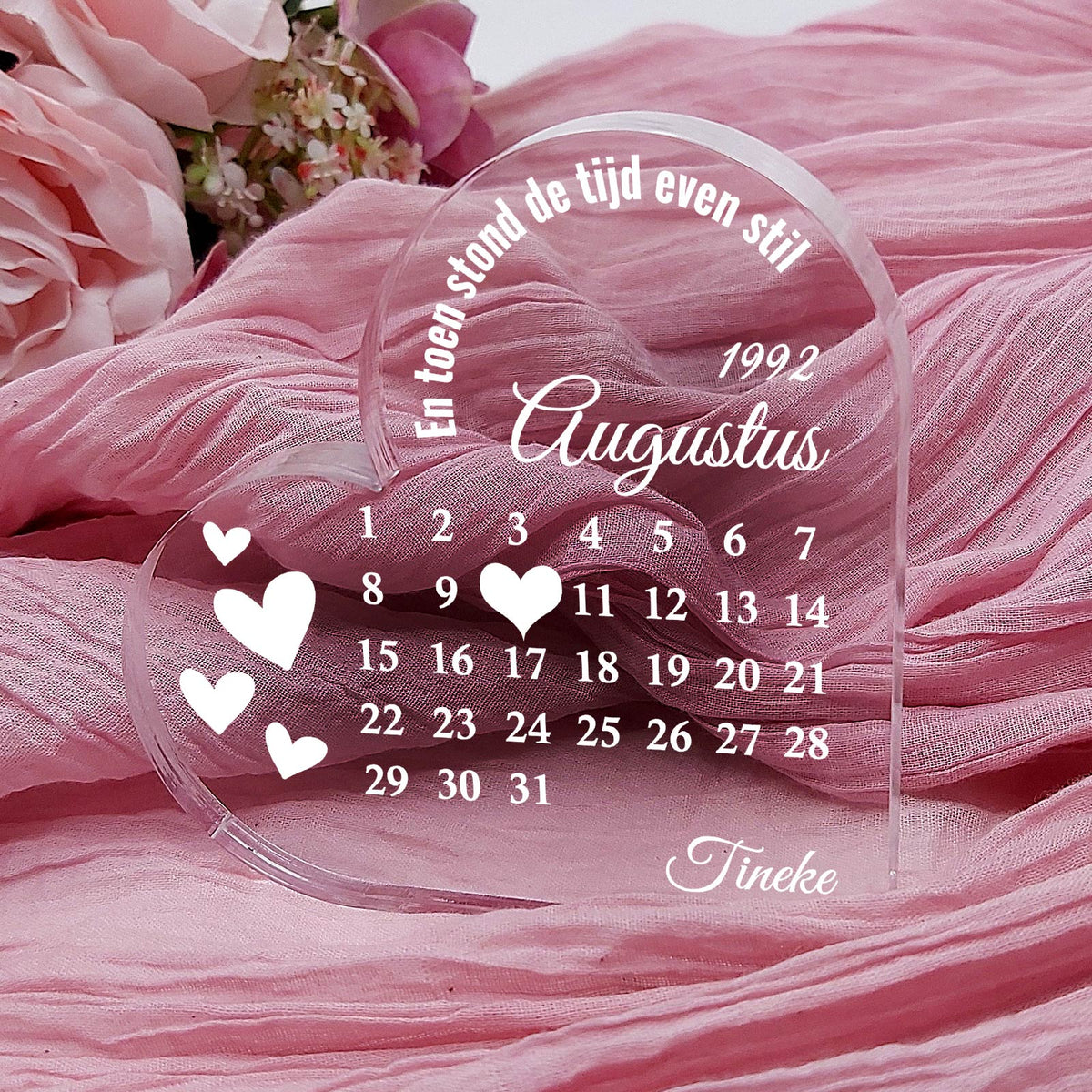 Kalenderhart ter nagedachtenis - Hart van Plexi Glas - Bella Mia