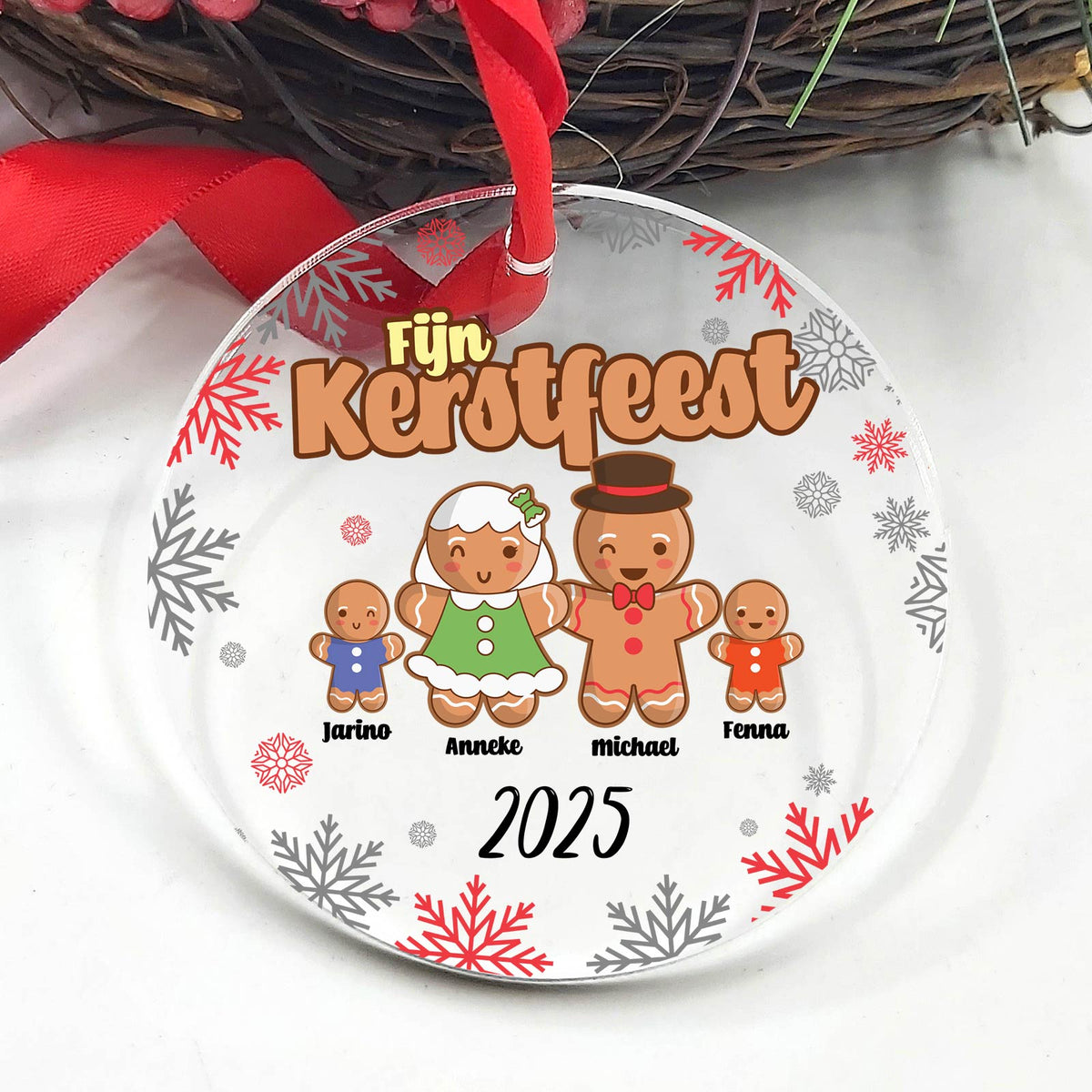 Kerstkoekjes familie - Plexiglas Kerstbal - Bella Mia
