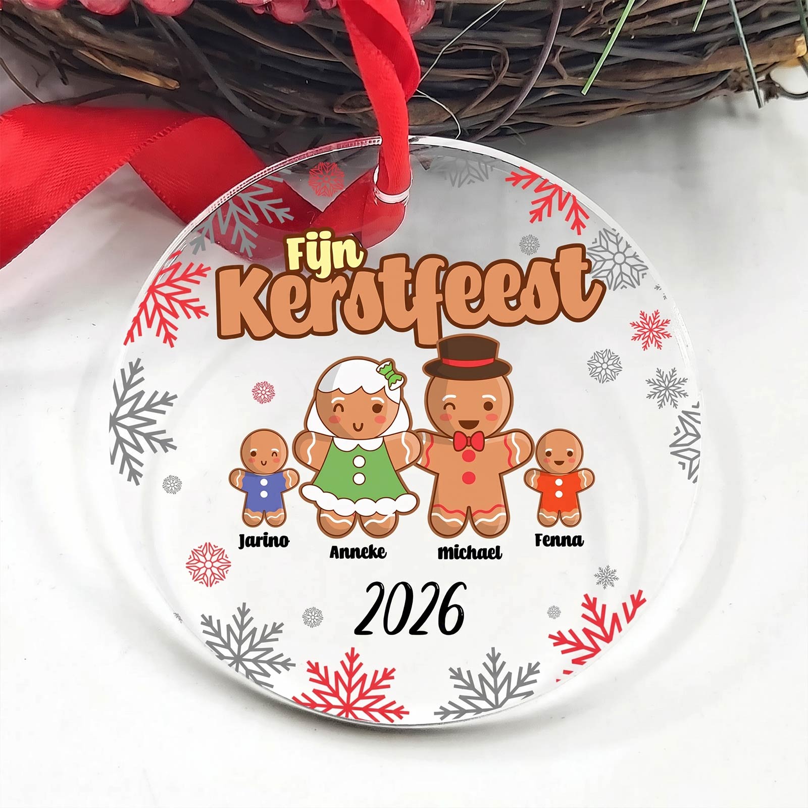 Kerstkoekjes familie - Plexiglas Kerstbal - Bella Mia