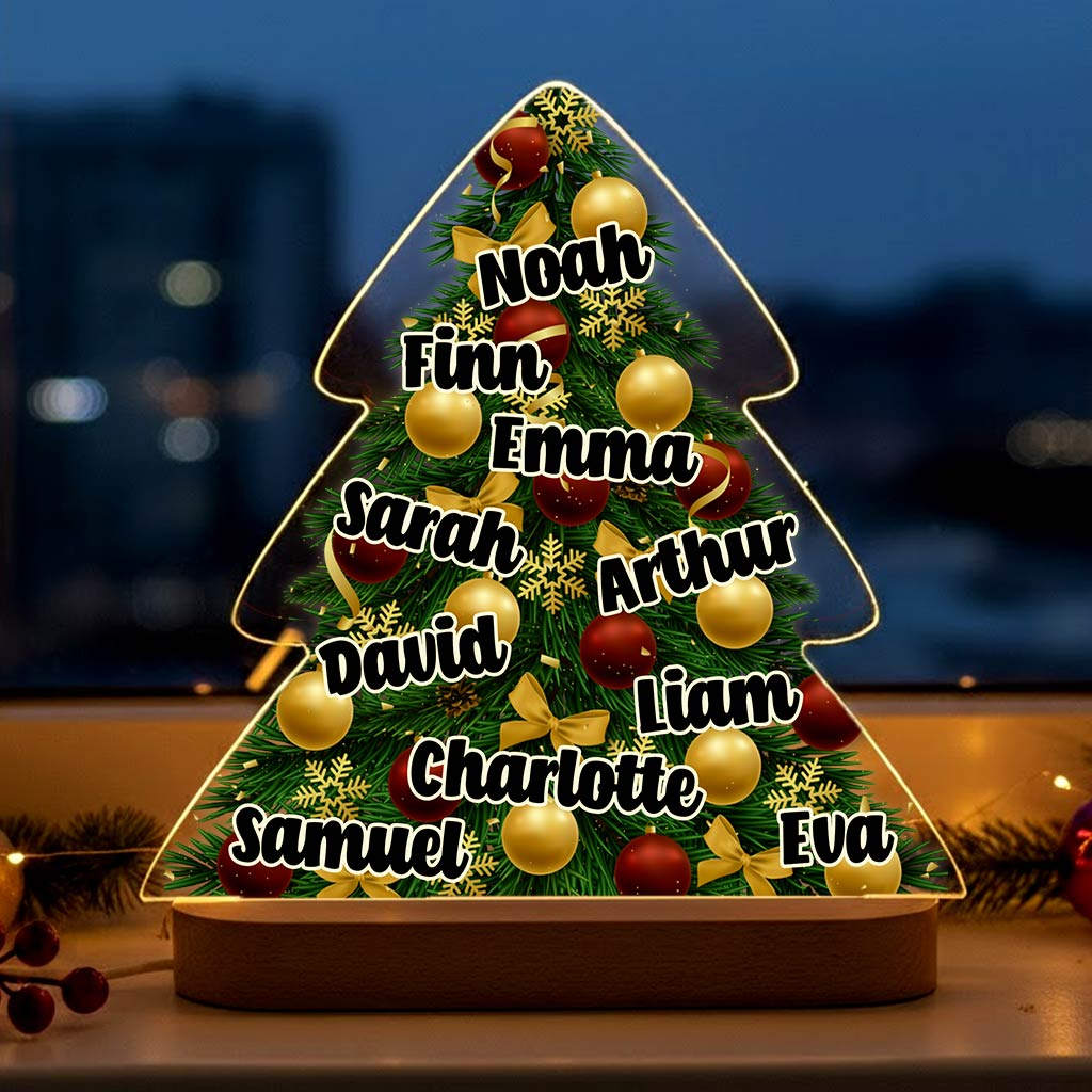 Kleurrijke kerstboom met namen - Ledlamp - Bella Mia
