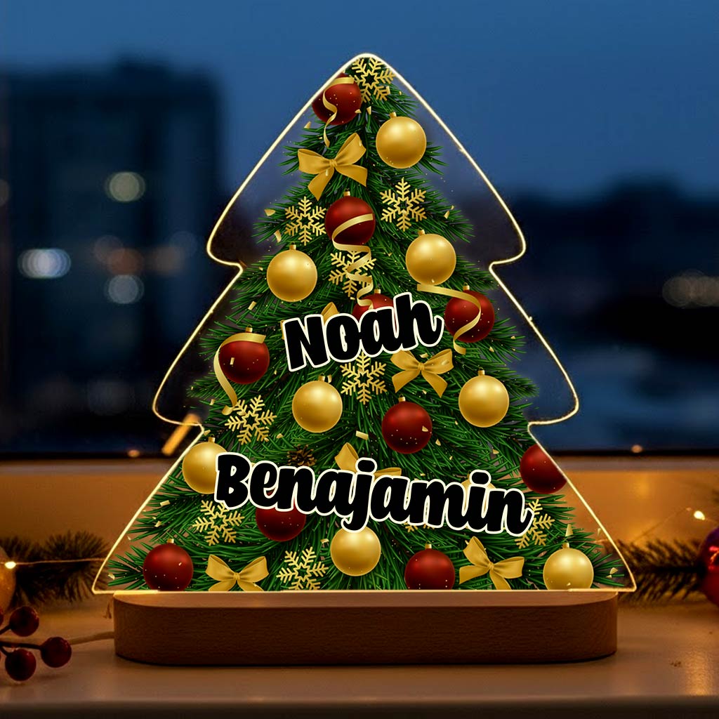 Kleurrijke kerstboom met namen - Ledlamp - Bella Mia