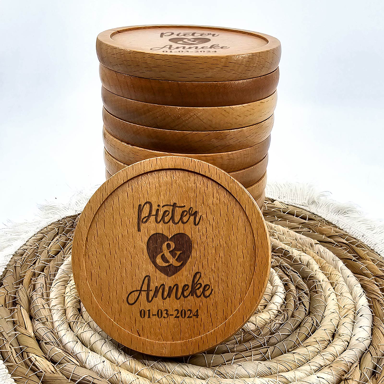 Liefdesonderzetters met namen en datum - Bella Mia