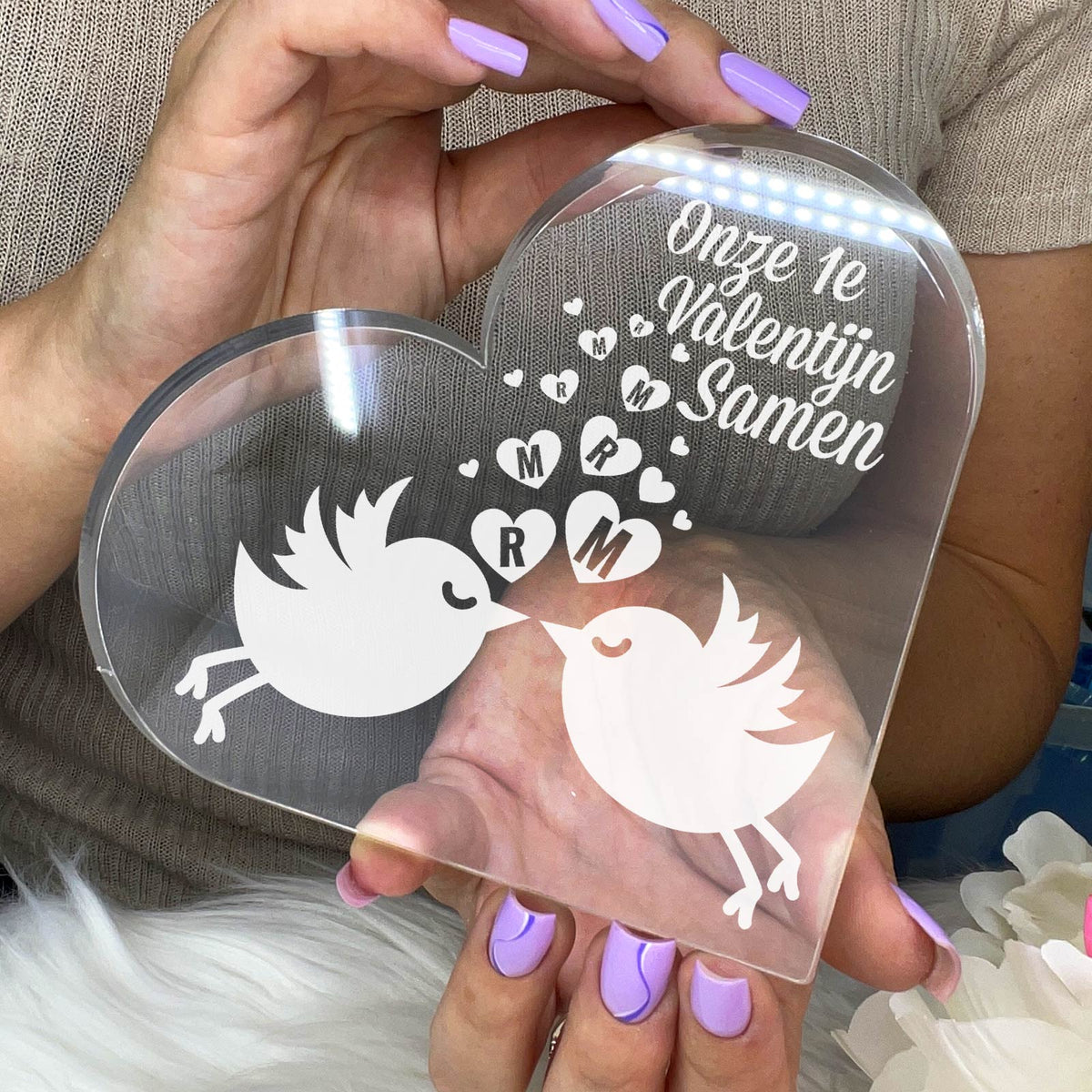 Lovebirds met Initialen Hart van Plexi Glas - Bella Mia