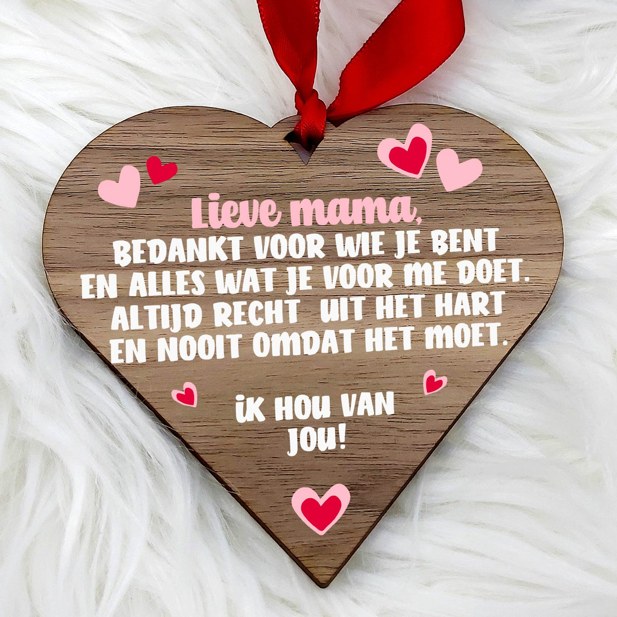 Mama, Bedankt voor wie je bent - Hart van walnoot hout - Bella Mia