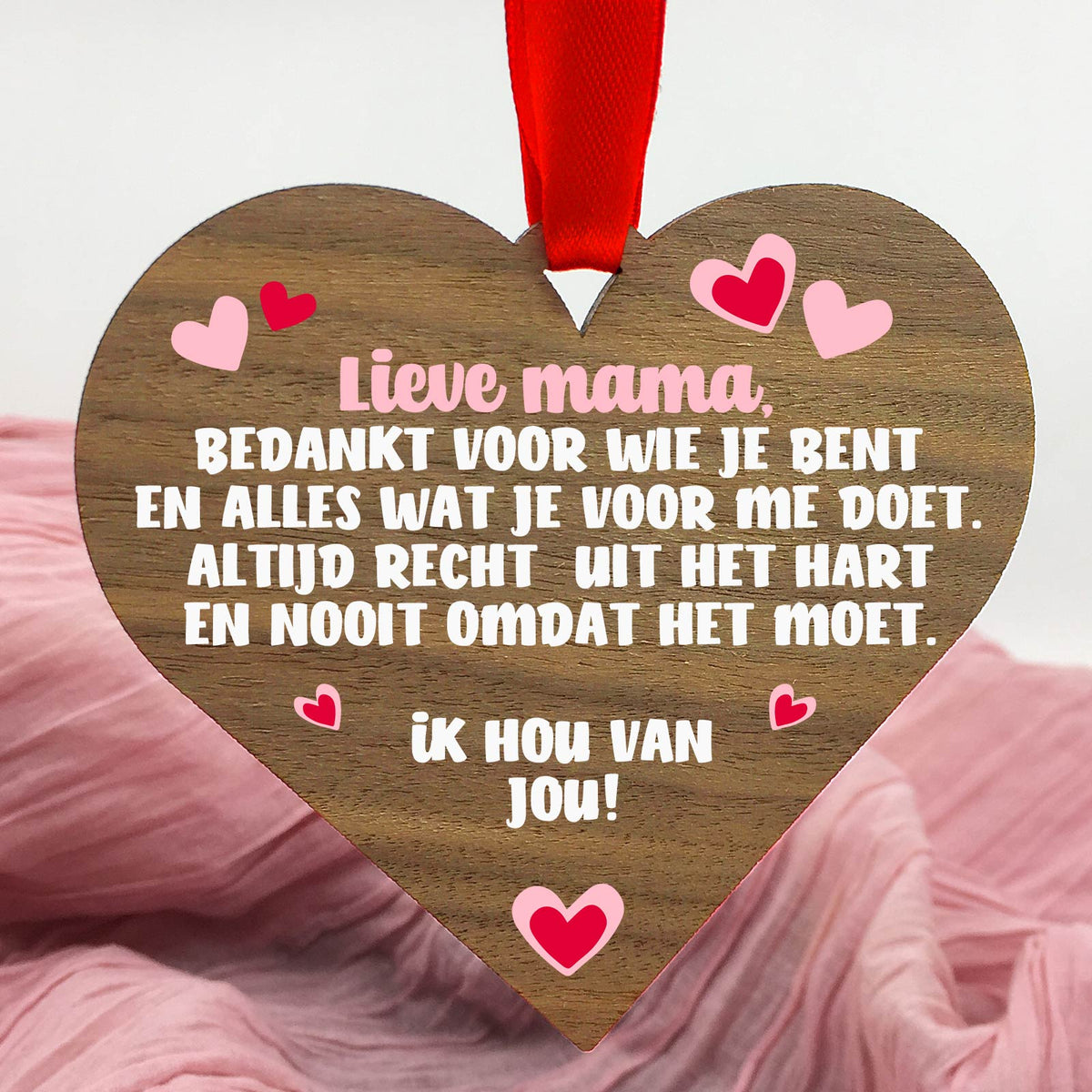 Mama, Bedankt voor wie je bent - Hart van walnoot hout - Bella Mia