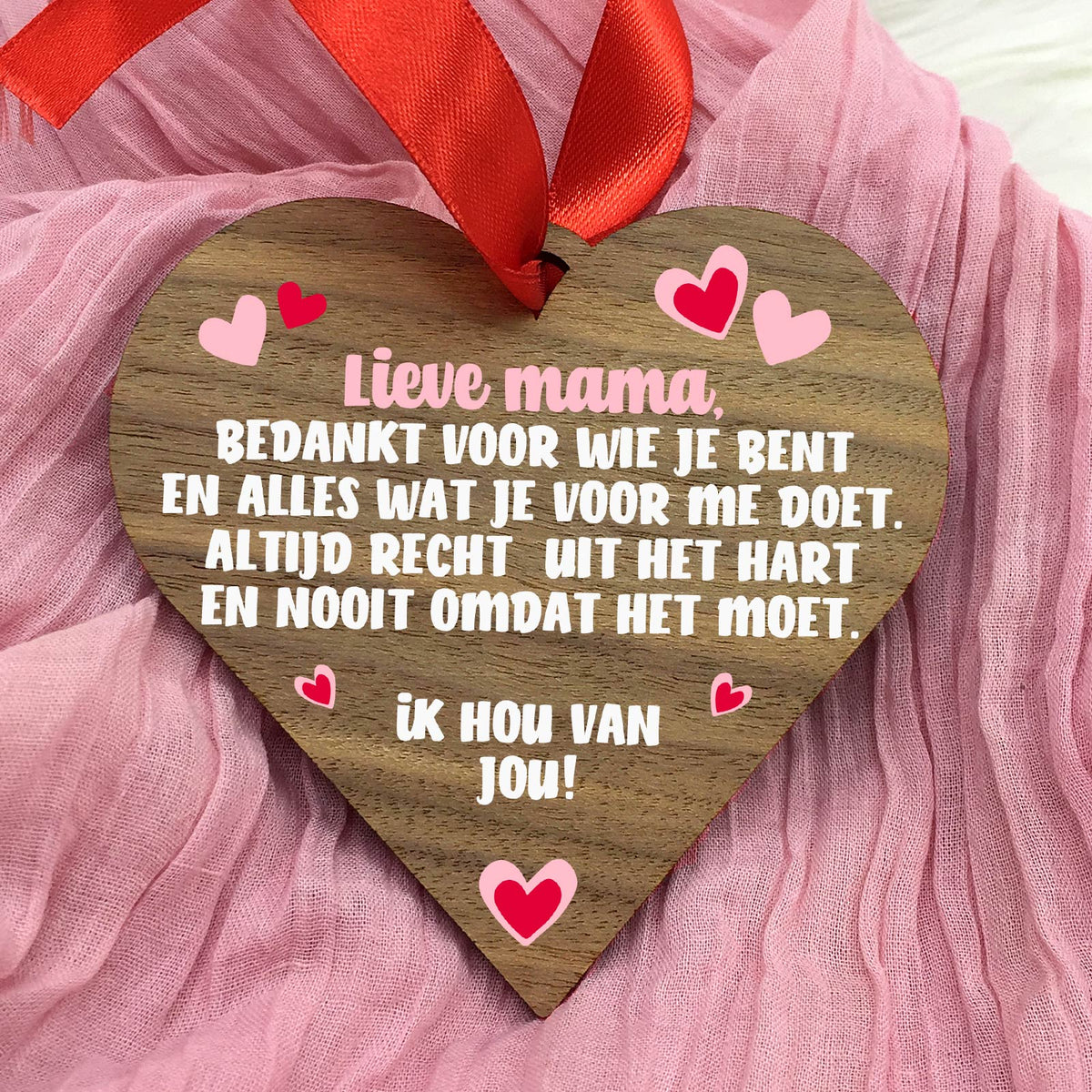 Mama, Bedankt voor wie je bent - Hart van walnoot hout - Bella Mia