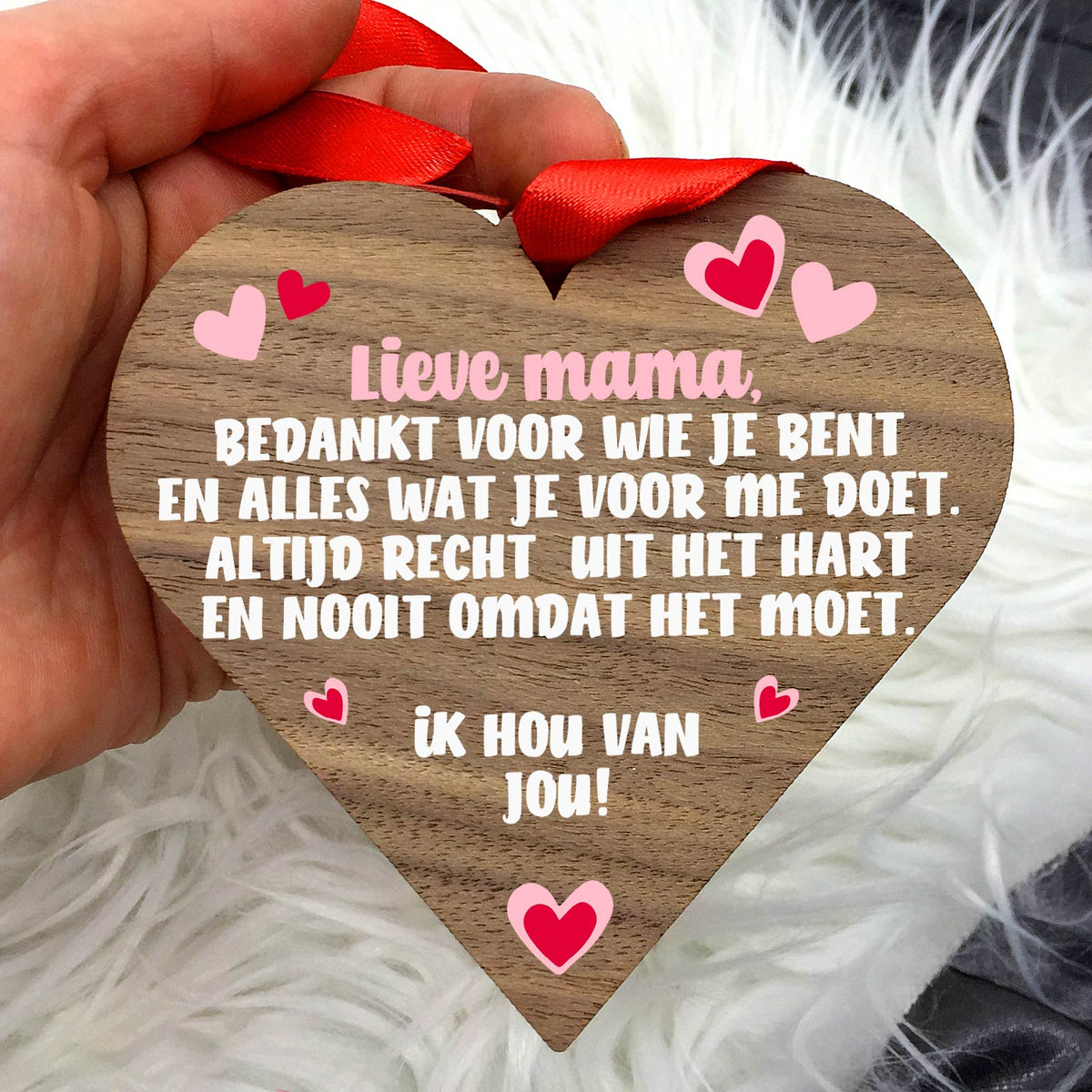 Mama, Bedankt voor wie je bent - Hart van walnoot hout - Bella Mia