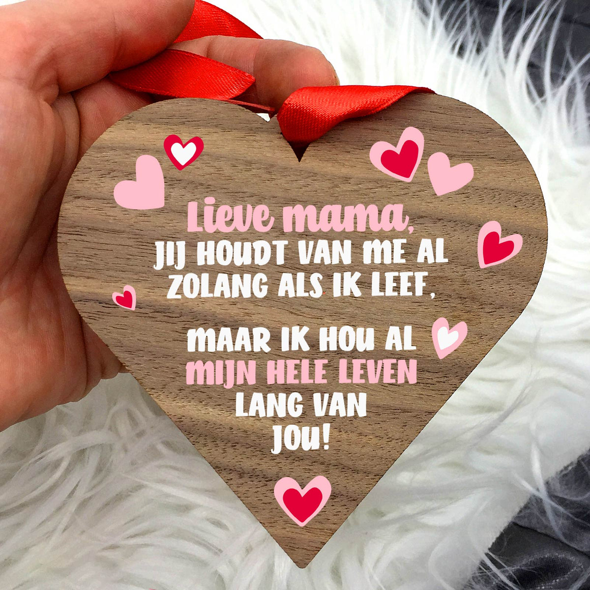 Mijn hele leven - Hart van walnoot hout - Bella Mia