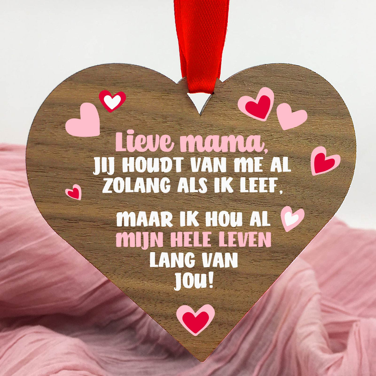 Mijn hele leven - Hart van walnoot hout - Bella Mia