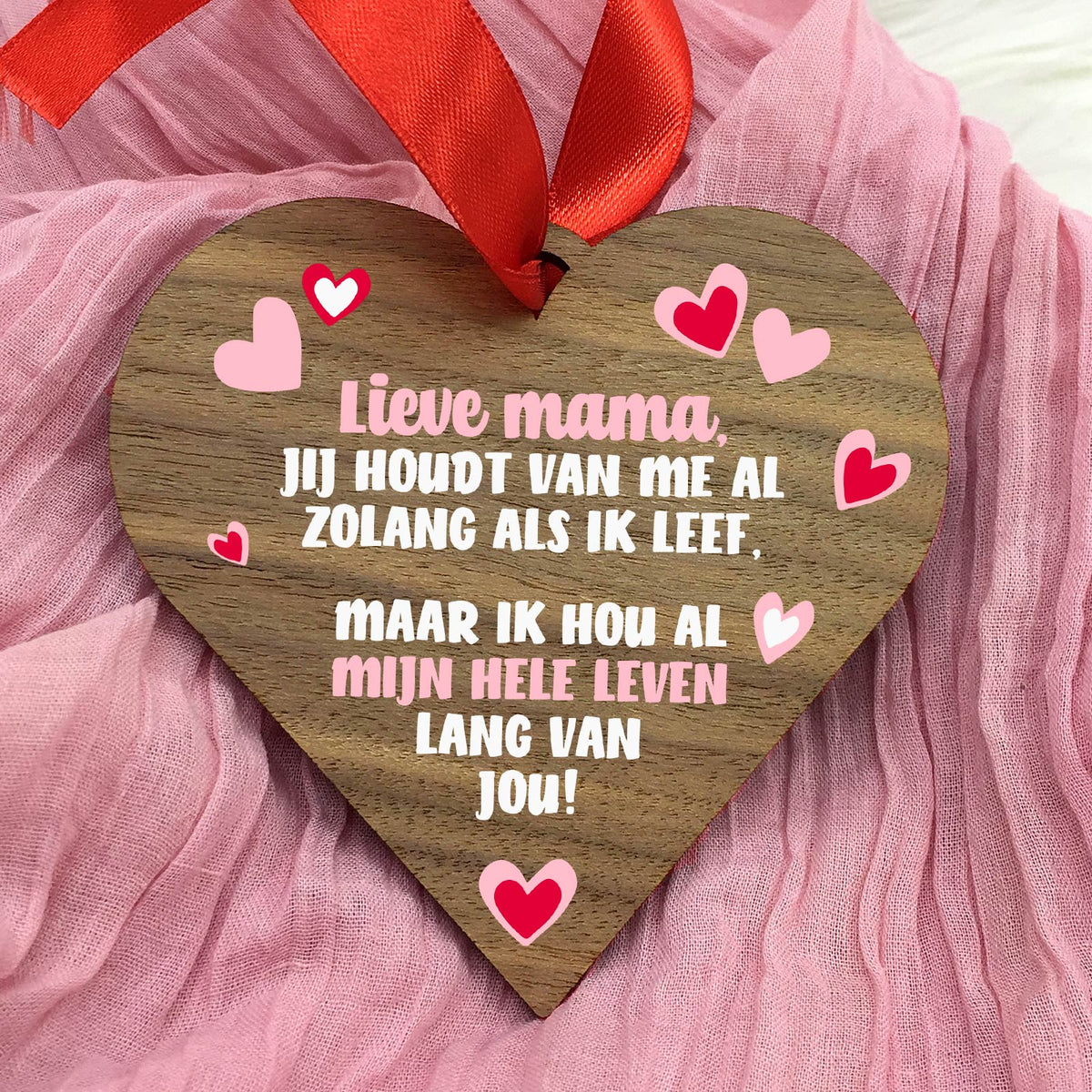 Mijn hele leven - Hart van walnoot hout - Bella Mia