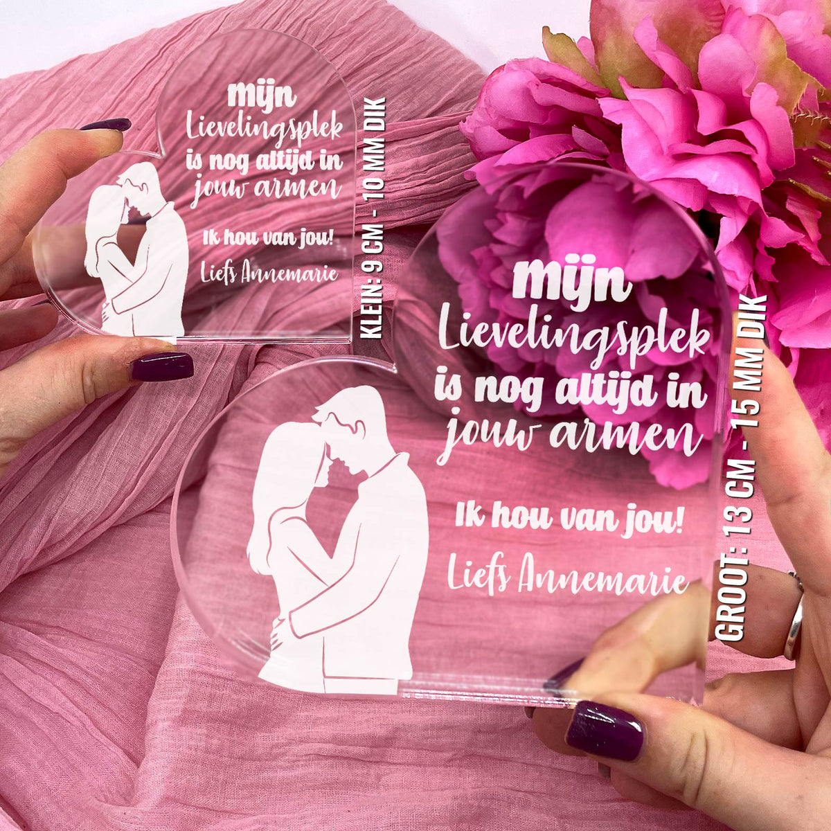 Mijn Lievelingsplek is in jouw armen! Hart van Plexi Glas - Bella Mia