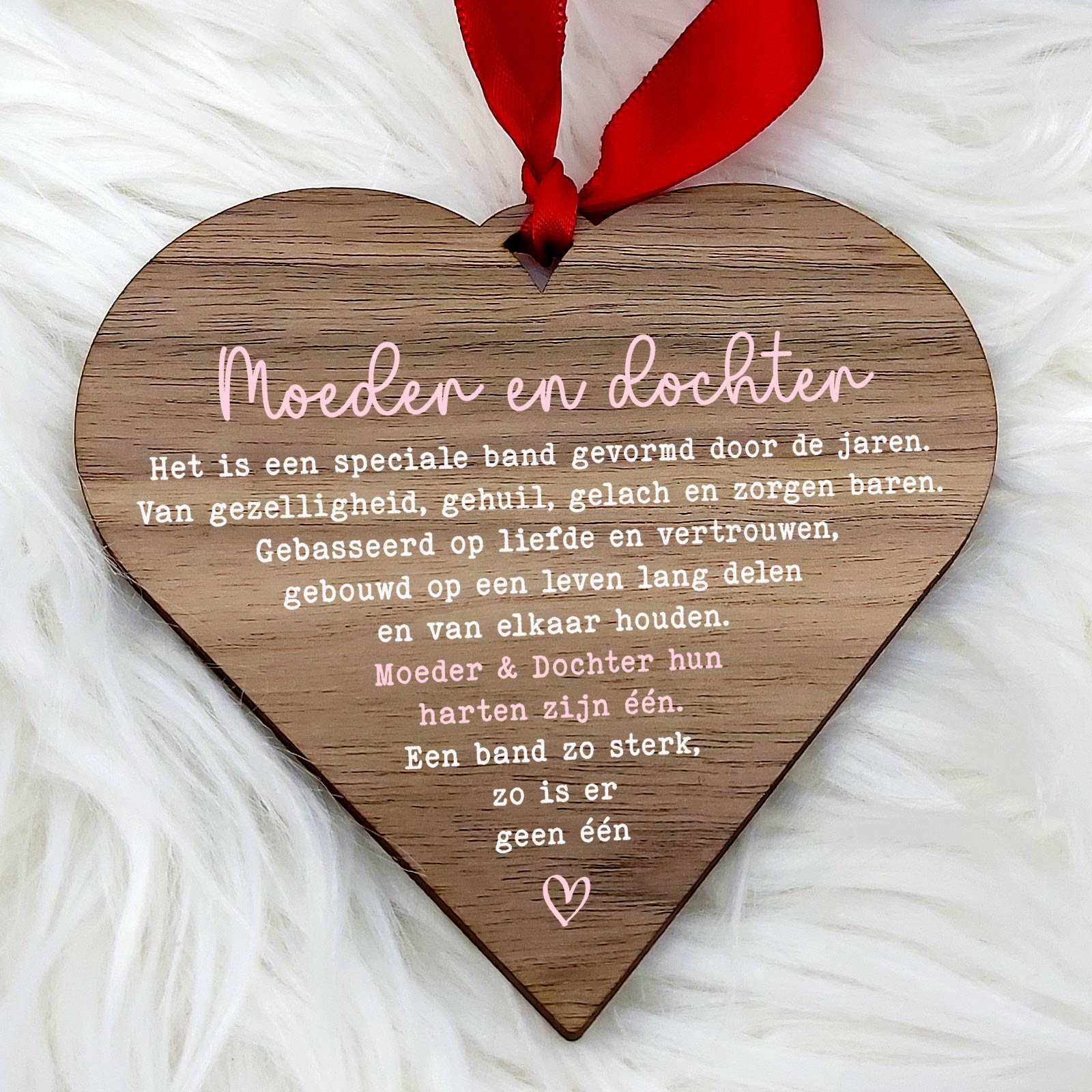 Moeder en Dochter - Hart van walnoot hout - Bella Mia