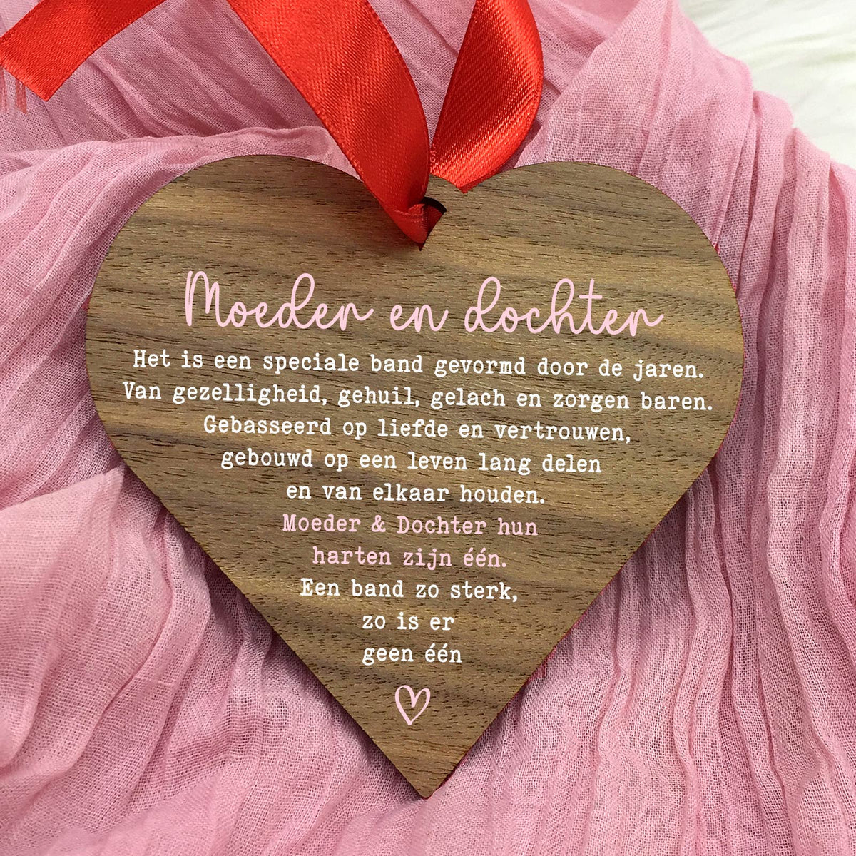 Moeder en Dochter - Hart van walnoot hout - Bella Mia