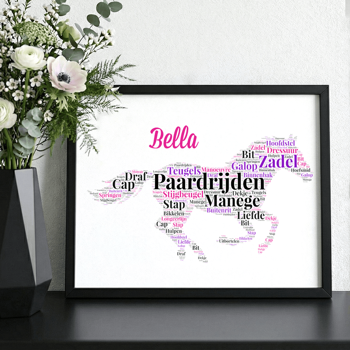 Paardrijfotolijstje met eigen naam - Bella Mia