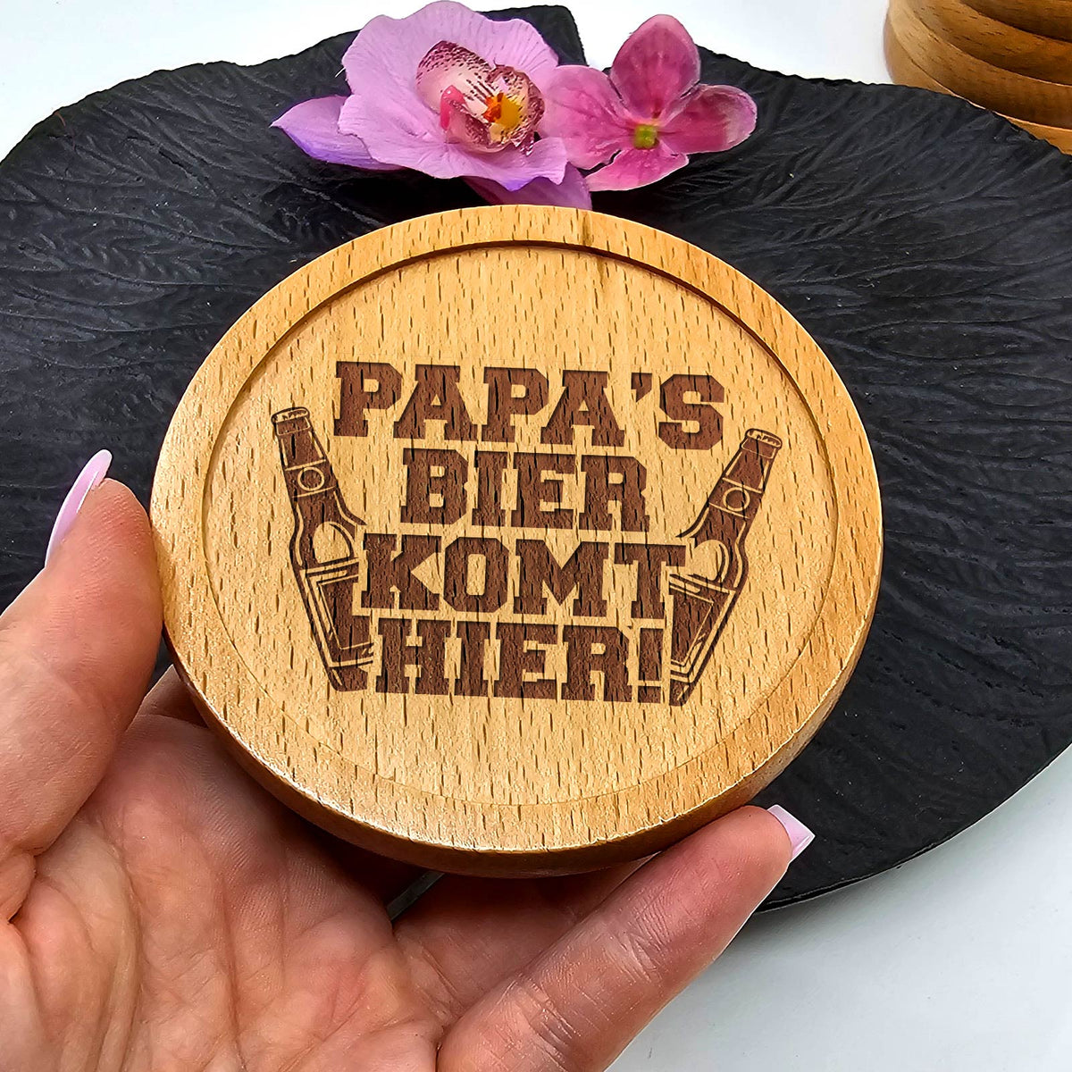 Papa&#39;s bier komt hier! - Onderzetter - Bella Mia