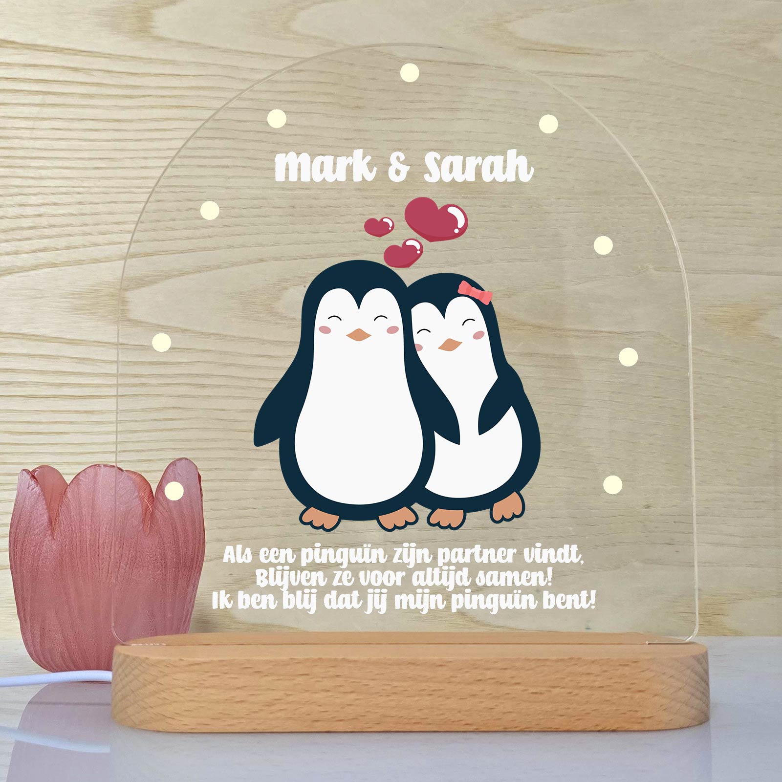 Penguïn Partners - Ledlamp met eigen namen - Bella Mia