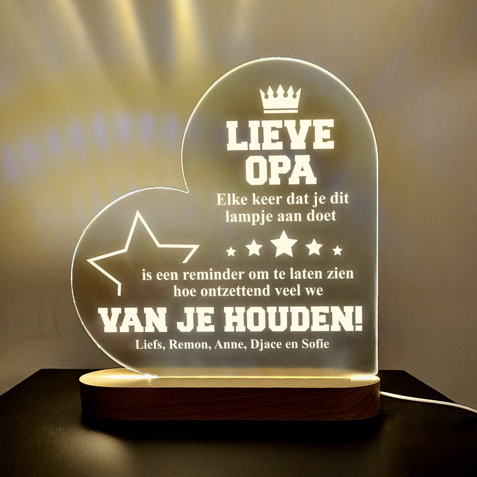 Reminder Hart Ledlamp voor papa of opa - Bella Mia