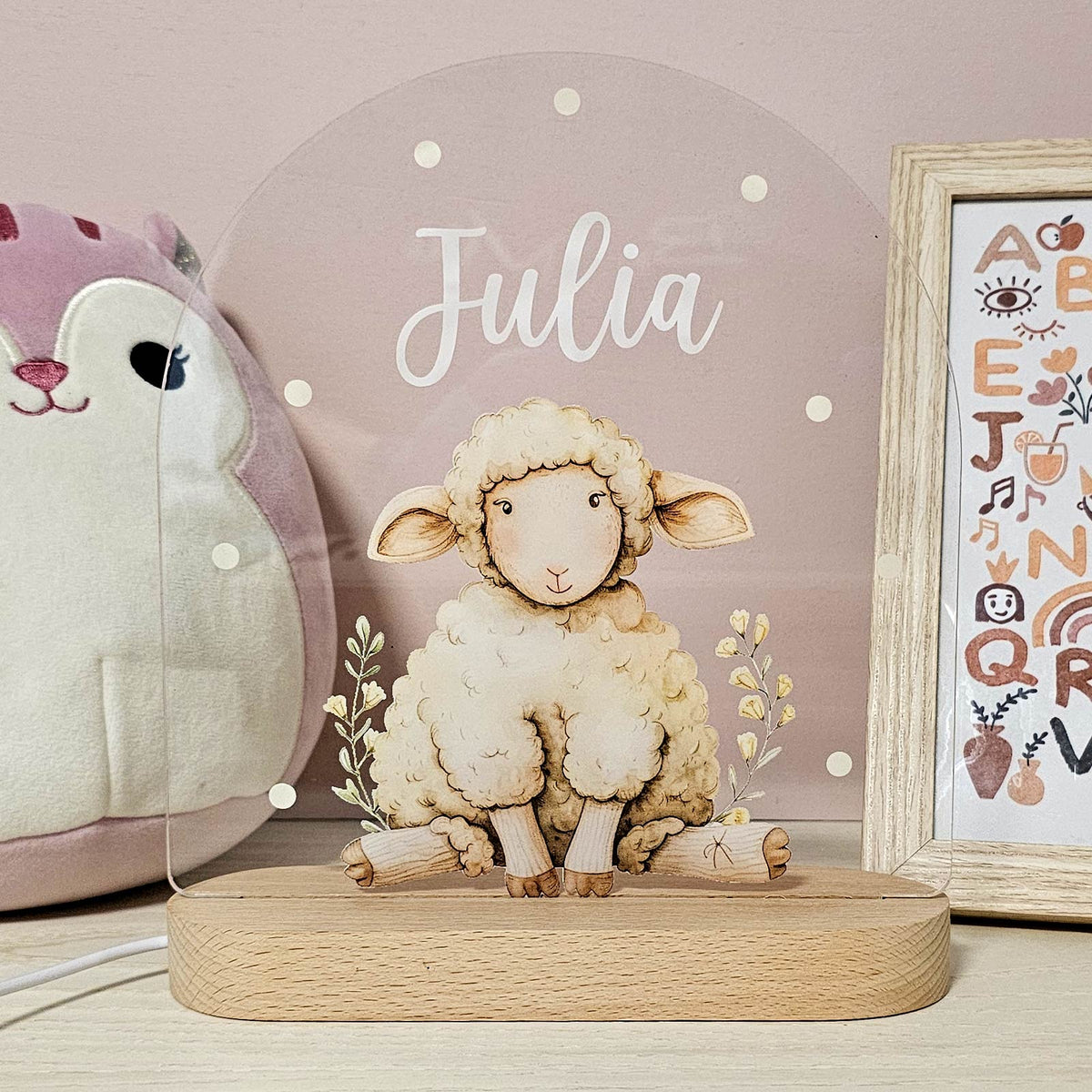 Retro Knuffeldiertjes - Nachtlampje met naam - Bella Mia