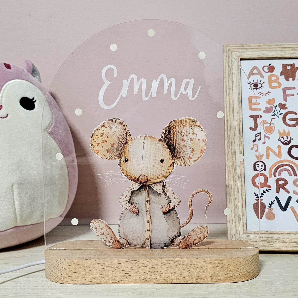 Retro Knuffeldiertjes - Nachtlampje met naam - Bella Mia