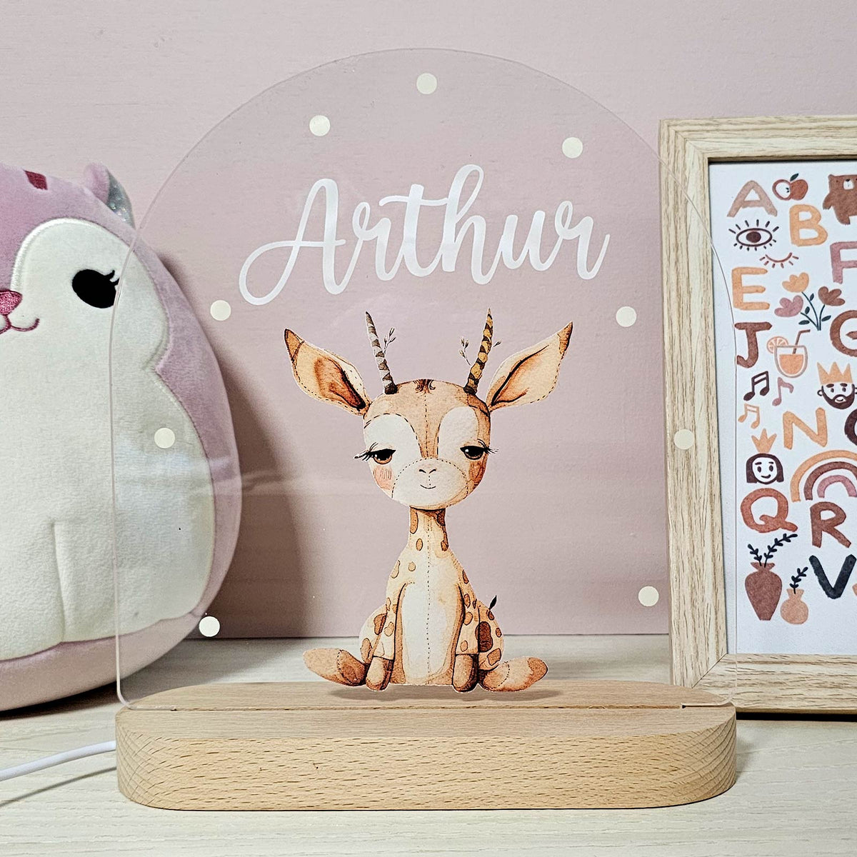Retro Knuffeldiertjes - Nachtlampje met naam - Bella Mia