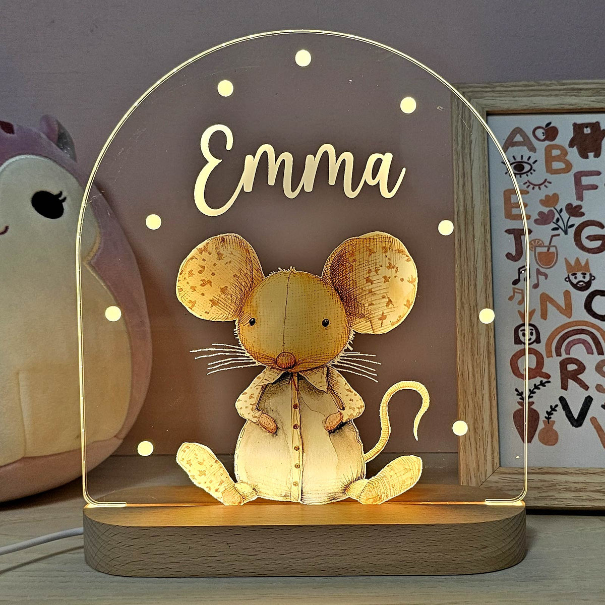 Retro Knuffeldiertjes - Nachtlampje met naam - Bella Mia