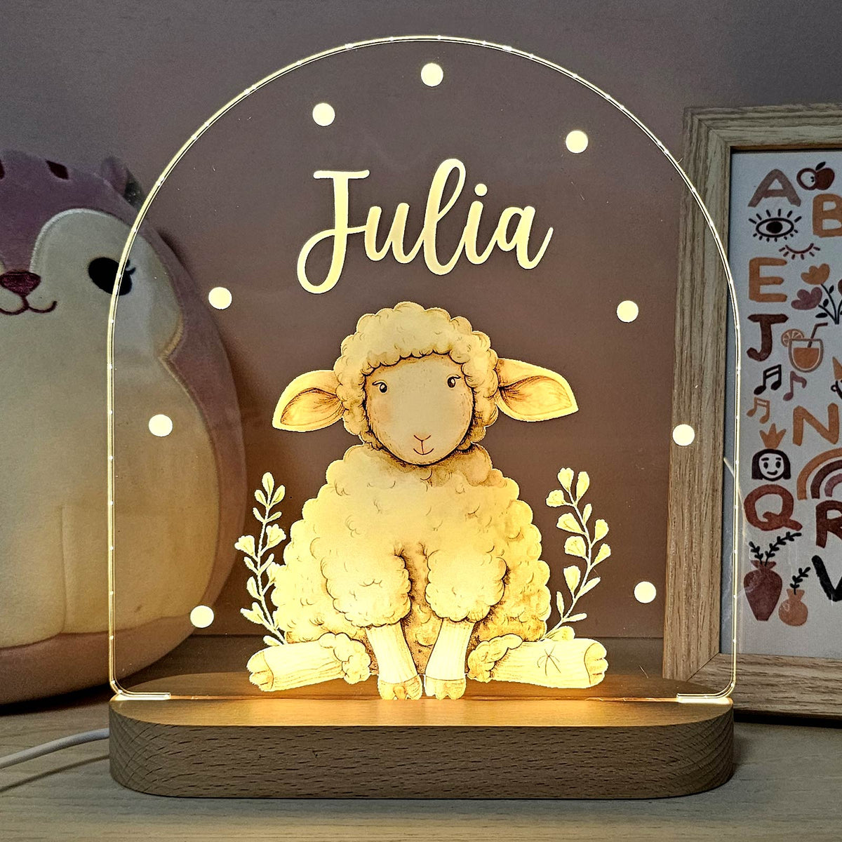 Retro Knuffeldiertjes - Nachtlampje met naam - Bella Mia