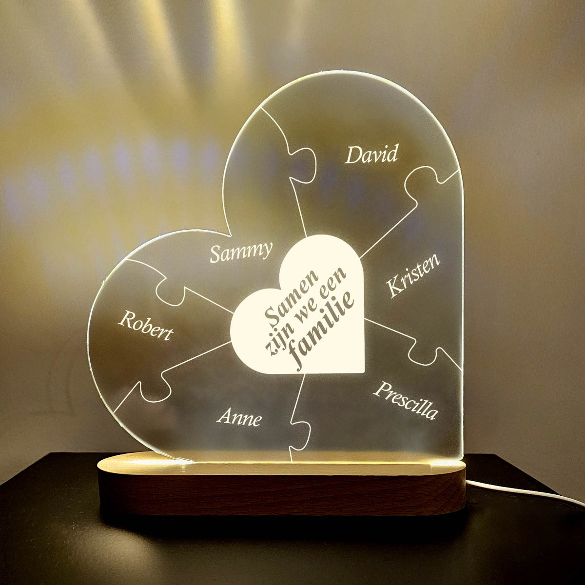 Samen Zijn We Een Familie Puzzel Hart Ledlamp - Bella Mia