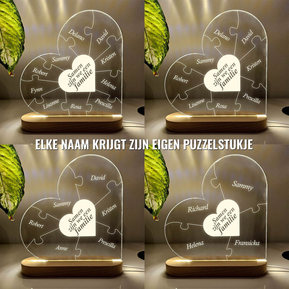 Samen Zijn We Een Familie Puzzel Hart Ledlamp - Bella Mia