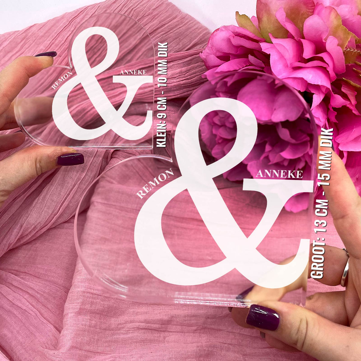 Valentijnshart met Namen - Hart van Plexi Glas - Bella Mia