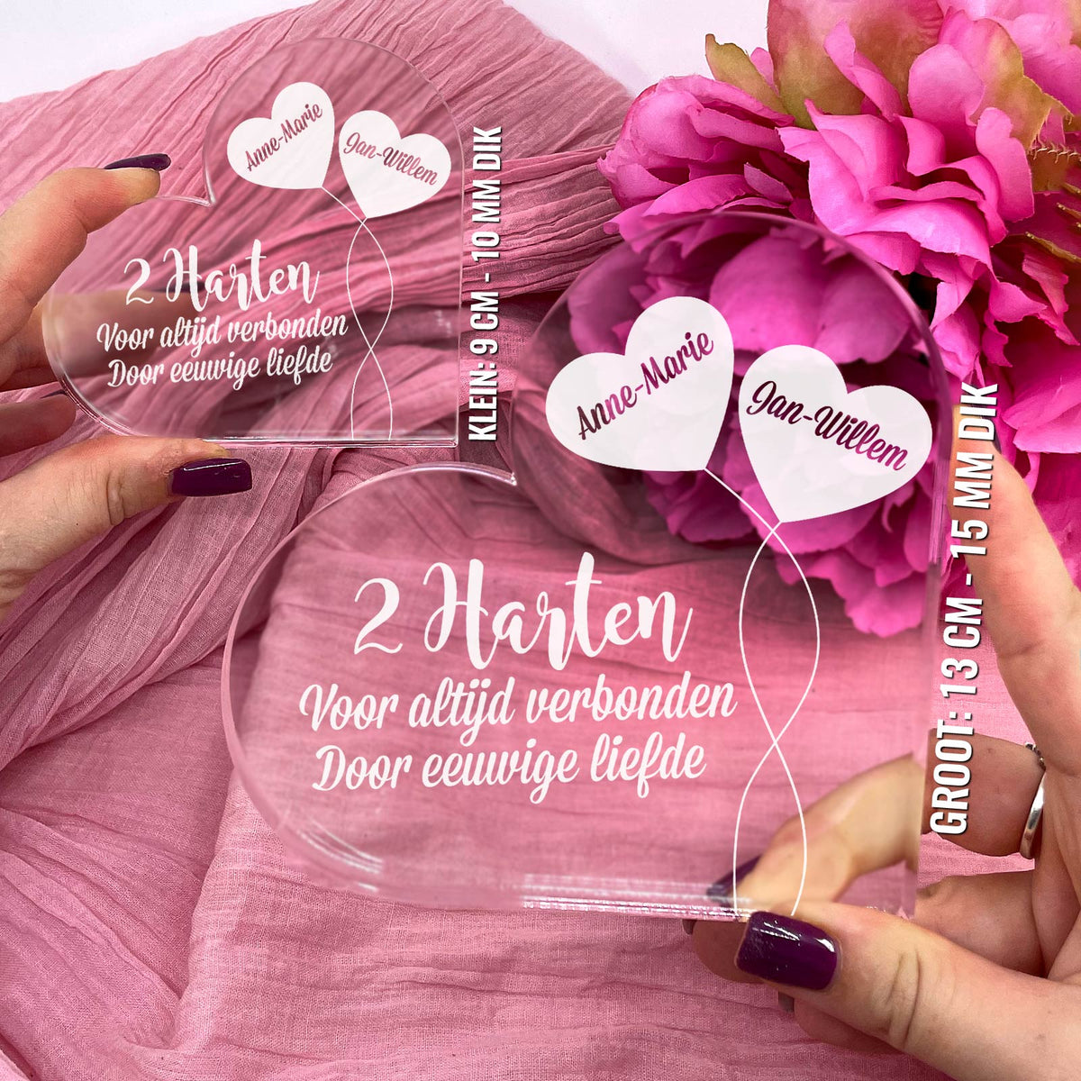 Voor Altijd Verbonden Hart van Plexi Glas - Bella Mia