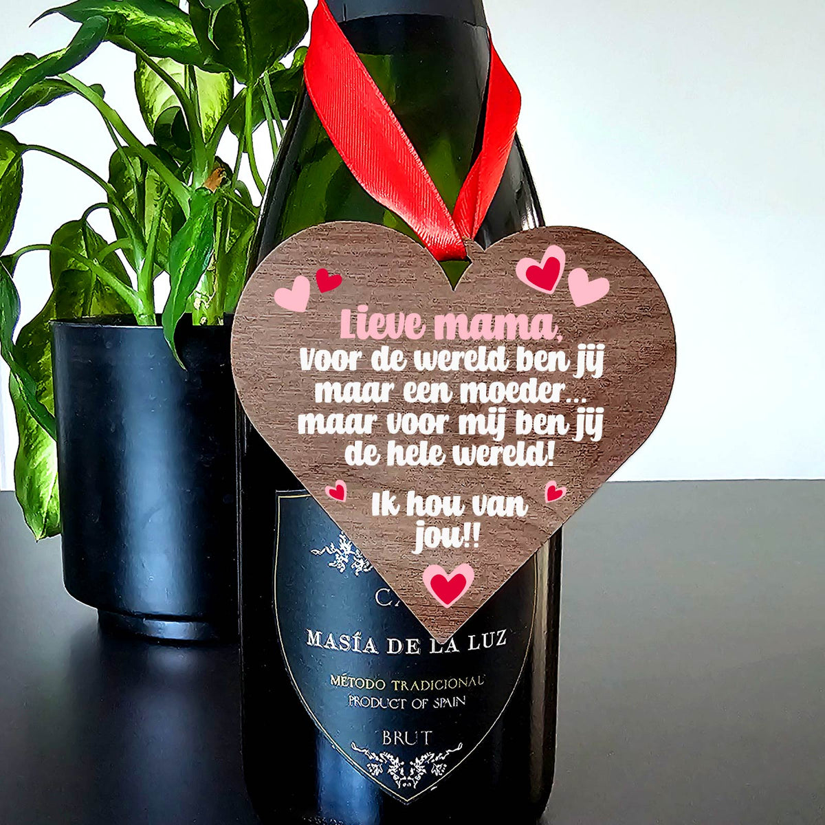 Voor mij ben je de wereld - Hart van walnoot hout - Bella Mia