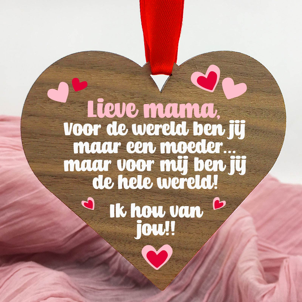 Voor mij ben je de wereld - Hart van walnoot hout - Bella Mia