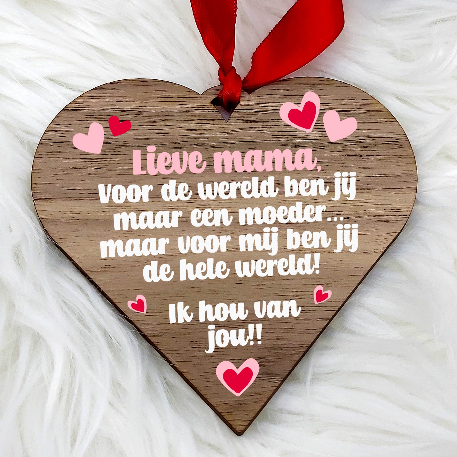 Voor mij ben je de wereld - Hart van walnoot hout - Bella Mia